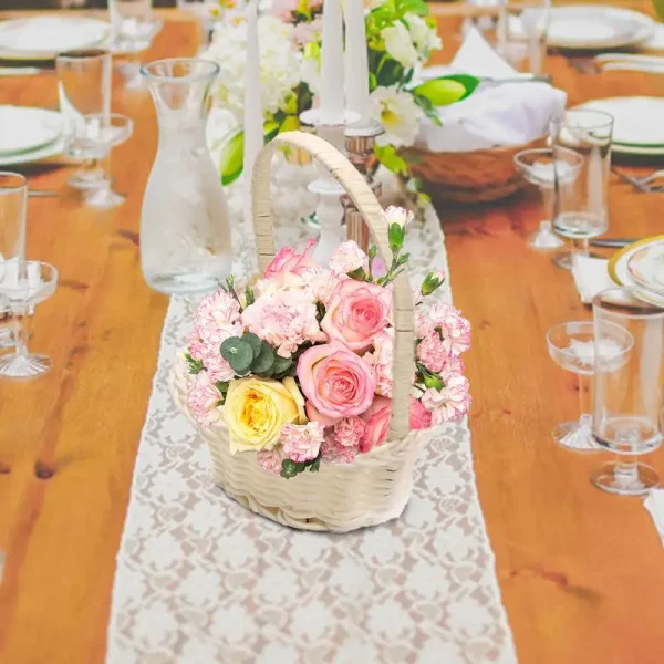Hand-woven Wedding Flower Basket With Handle Wicker Sundries Basket Wedding Flower Girls Basket for Home Picnic Storage Basket 3