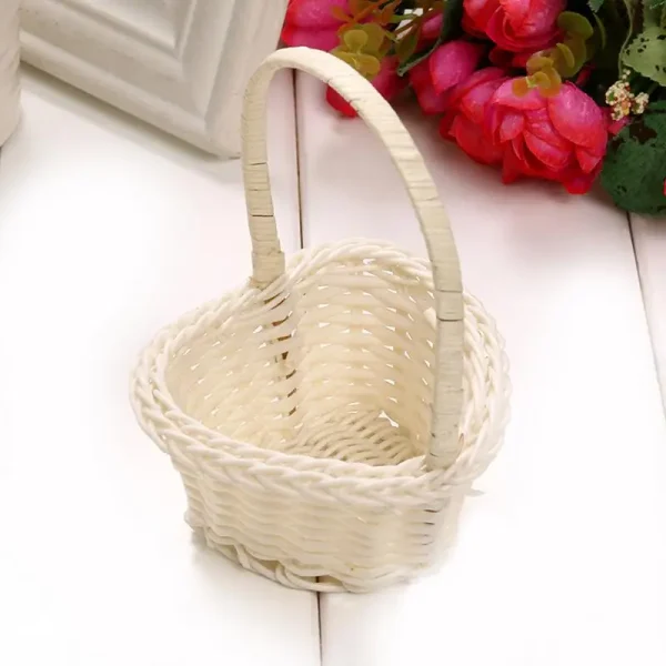 Hand-woven Wedding Flower Basket With Handle Wicker Sundries Basket Wedding Flower Girls Basket for Home Picnic Storage Basket 4