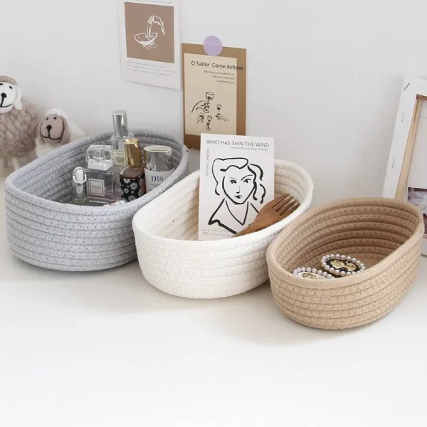 면 끈 수납함 Nordic Cotton Rope Woven Storage Baskets Organize Boxs Desktop Sundries Organize Basket Sundries Key Cosmetics Storage 2