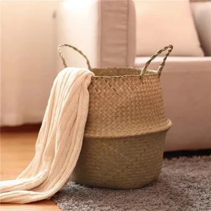 Folding Wicker Basket Toy Organizer, Seagrass Storage Basket, Laundry Woven Basket, Plant Flower Pot For Home Garden 1