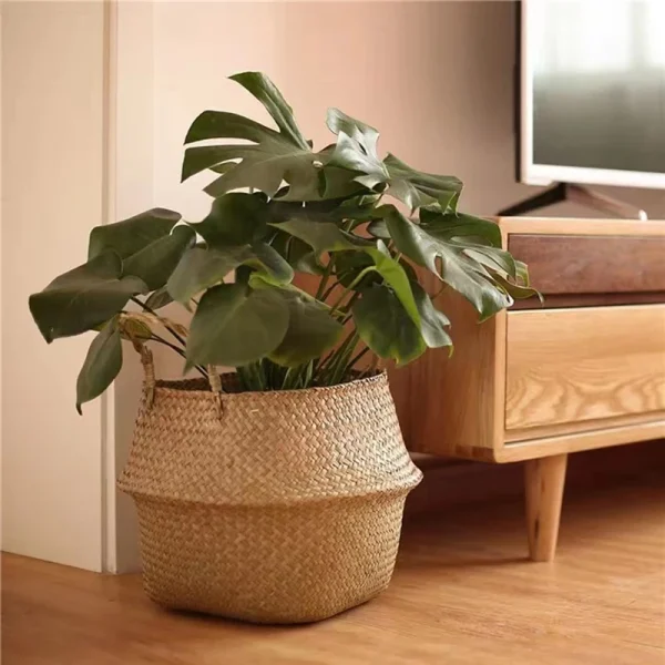 Folding Wicker Basket Toy Organizer, Seagrass Storage Basket, Laundry Woven Basket, Plant Flower Pot For Home Garden 3