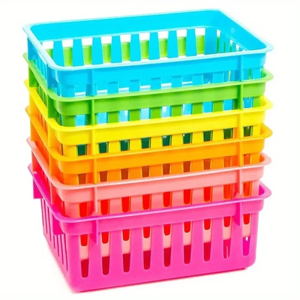 Colorful Office Storage Basket Plastic Stationery Basket Stackable Storage Basket Pencil Storage Box Household Item Storage 6pcs 2