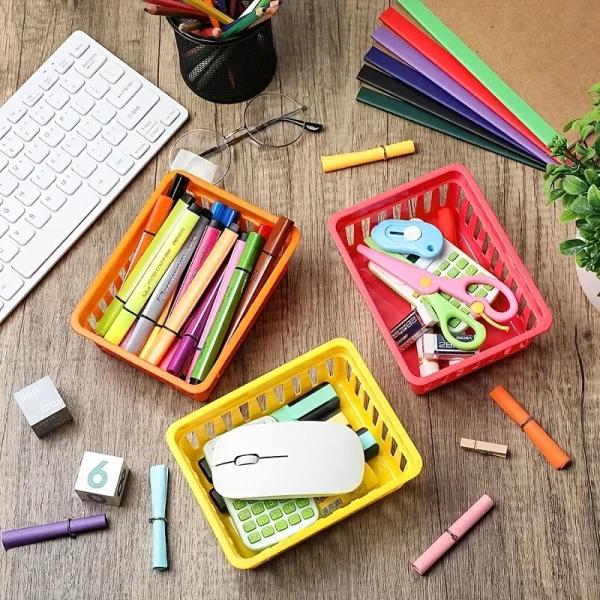 Colorful Office Storage Basket Plastic Stationery Basket Stackable Storage Basket Pencil Storage Box Household Item Storage 6pcs 4