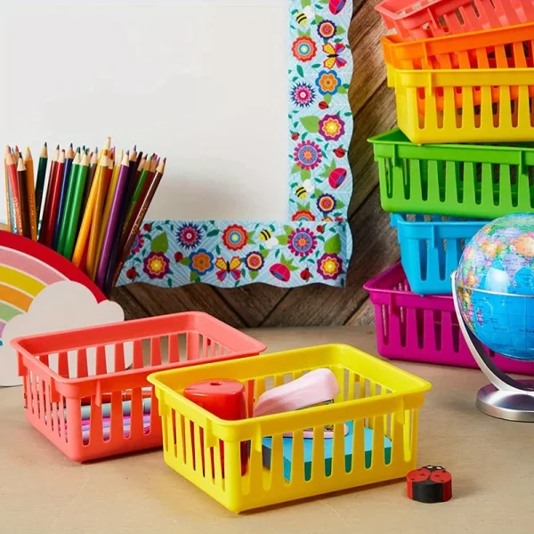 Colorful Office Storage Basket Plastic Stationery Basket Stackable Storage Basket Pencil Storage Box Household Item Storage 6pcs 5