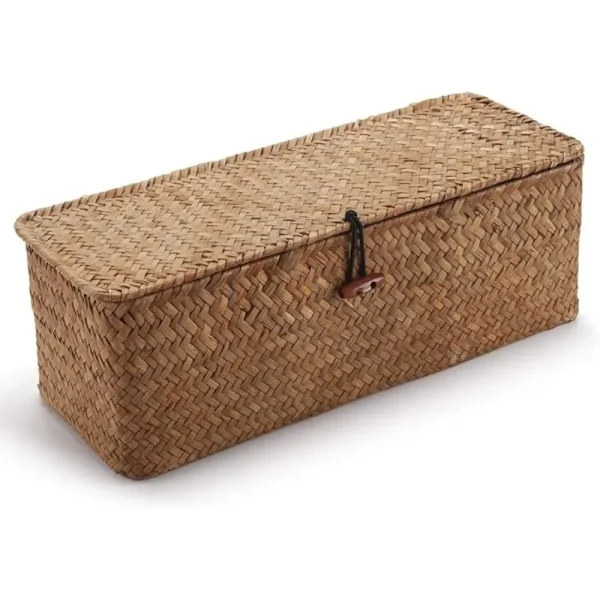 Seagrass Storage Basket  with Lid Rectangular Woven with 3 Compartment , for Restaurant Kitchen Bathroom owels, Home Decor  ﻿ 3