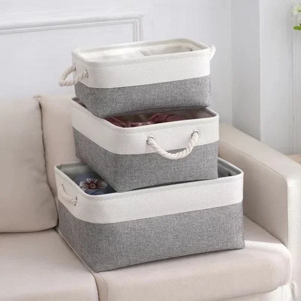 New Sundries Organizer Basket Bedroom Underwear Socks Organizer Basket Cotton Linen Organizer Folding Fabric Organizer Basket 2