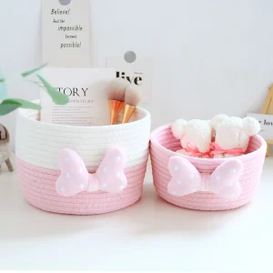 Cute Cartoon Storage Baskets Woven Cotton Rope Desktop Storage Box Jewelry Cosmetics Snacks Sundries Key Kid Toys Organizer Bins 1