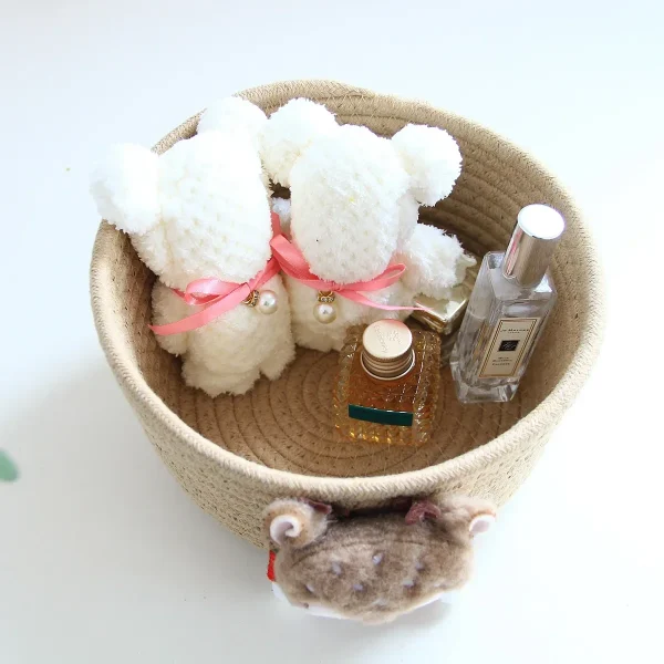 Cute Cartoon Storage Baskets Woven Cotton Rope Desktop Storage Box Jewelry Cosmetics Snacks Sundries Key Kid Toys Organizer Bins 4