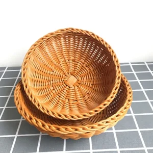 22cm/25cm Round Natural Fruit Baskets Food Storage Bowl Decorative Rattan Wicker Serving Basket For Dessert Snacks Bread Baskets 1