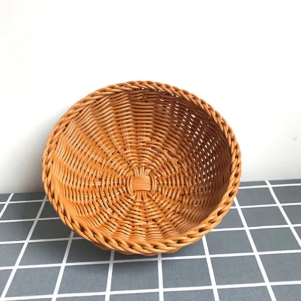 22cm/25cm Round Natural Fruit Baskets Food Storage Bowl Decorative Rattan Wicker Serving Basket For Dessert Snacks Bread Baskets 2
