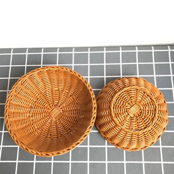 22cm/25cm Round Natural Fruit Baskets Food Storage Bowl Decorative Rattan Wicker Serving Basket For Dessert Snacks Bread Baskets 3