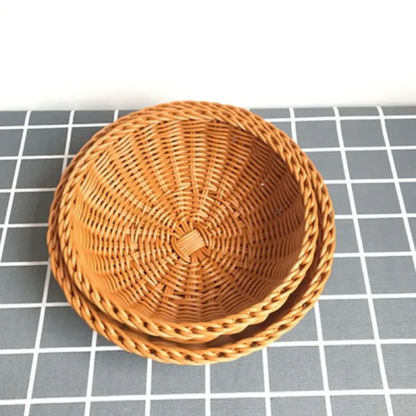 22cm/25cm Round Natural Fruit Baskets Food Storage Bowl Decorative Rattan Wicker Serving Basket For Dessert Snacks Bread Baskets 4