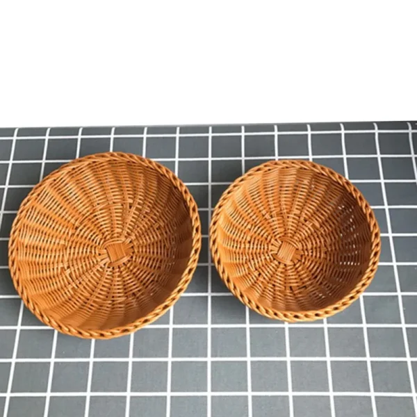 22cm/25cm Round Natural Fruit Baskets Food Storage Bowl Decorative Rattan Wicker Serving Basket For Dessert Snacks Bread Baskets 5
