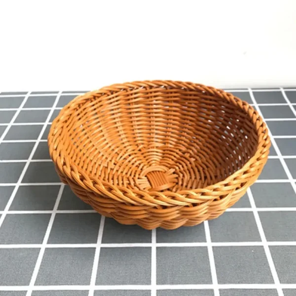 22cm/25cm Round Natural Fruit Baskets Food Storage Bowl Decorative Rattan Wicker Serving Basket For Dessert Snacks Bread Baskets 6