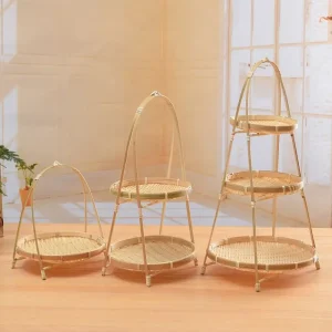 Multi-function Bamboo Woven Basket 1/2/3 Layer Fruit Food Vegetable Storage Basket Durable Handwoven Standing Tray for Kitchen 1