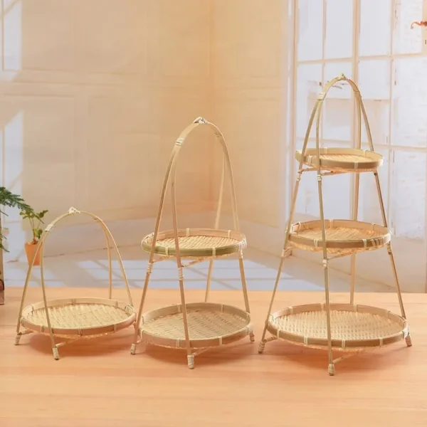 Multi-function Bamboo Woven Basket 1/2/3 Layer Fruit Food Vegetable Storage Basket Durable Handwoven Standing Tray for Kitchen 1