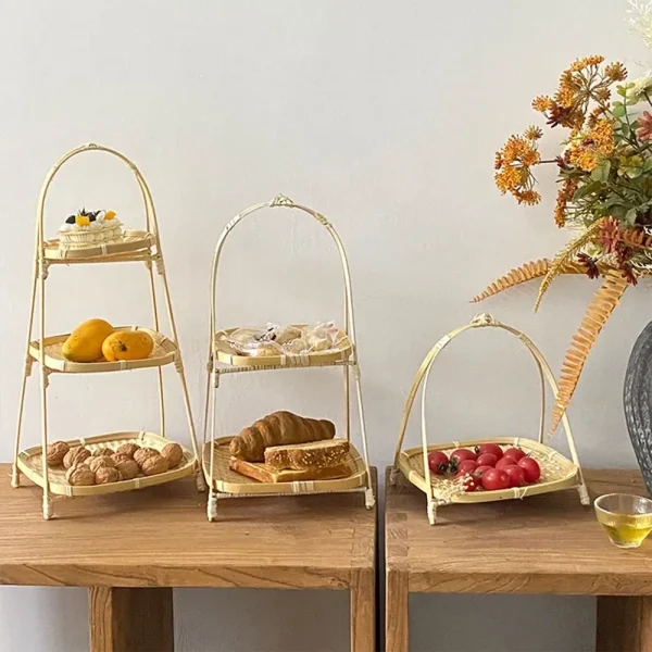 Multi-function Bamboo Woven Basket 1/2/3 Layer Fruit Food Vegetable Storage Basket Durable Handwoven Standing Tray for Kitchen 2