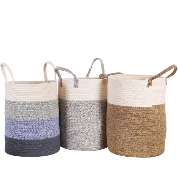 Cotton Rope Braided Dirty Clothes Basket Household Items Toys Storage Bag Living Room Bedroom Storage Cloth Art Storage Basket 4