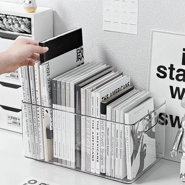 Desktop Storage Box Acrylic Transparent Dormitory Desk Stationery Book Storage Rack Organizing Box Office Document Basket Large 2
