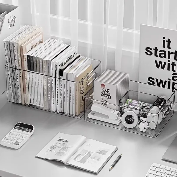Desktop Storage Box Acrylic Transparent Dormitory Desk Stationery Book Storage Rack Organizing Box Office Document Basket Large 4