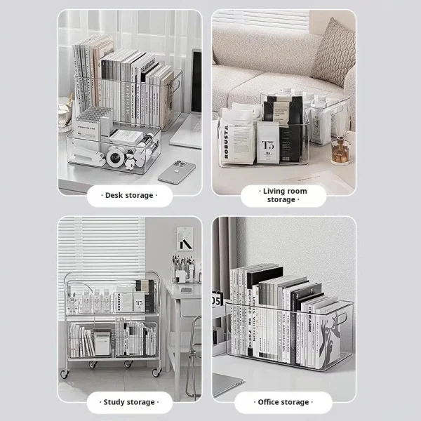 Desktop Storage Box Acrylic Transparent Dormitory Desk Stationery Book Storage Rack Organizing Box Office Document Basket Large 5