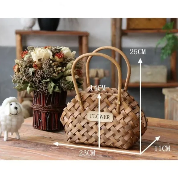 Willow Rattan Flower Girl Baskets Yellow Sturdy Flower Arrangement Basket Picnic Container Handmade Wicker Half Moon Baskets 2