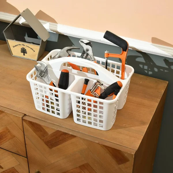Plastic Shower Caddy Basket with Compartments, Portable Divided Cleaning Supply Storage Organizer with Handle for Dorm Bathroom 4