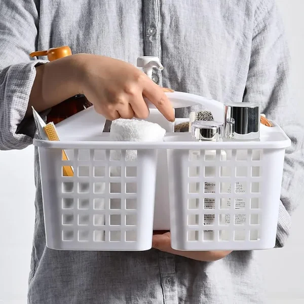 Plastic Shower Caddy Basket with Compartments, Portable Divided Cleaning Supply Storage Organizer with Handle for Dorm Bathroom 5
