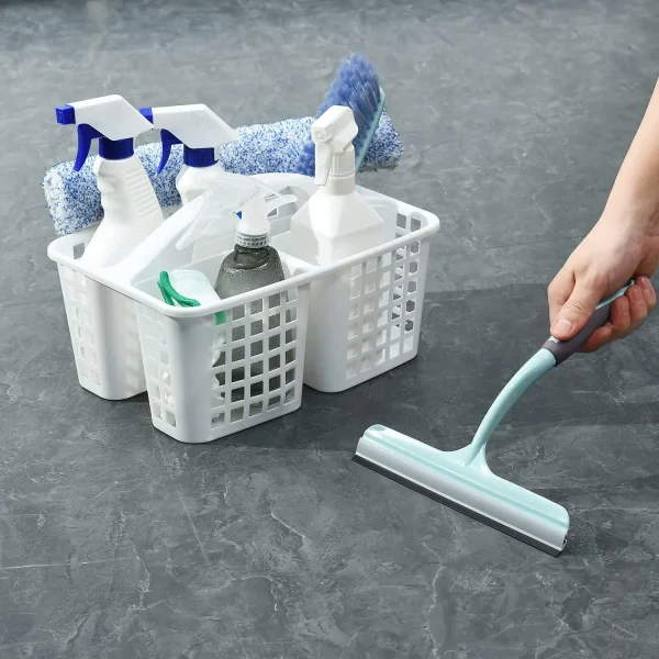 Plastic Shower Caddy Basket with Compartments, Portable Divided Cleaning Supply Storage Organizer with Handle for Dorm Bathroom 6