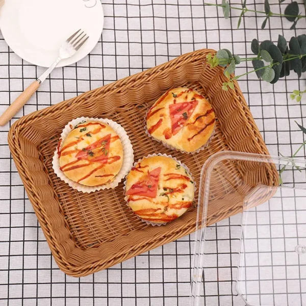 Woven Rattan Basket Bread Basket with Acrylic Lid Tabletop Woven Fruit Basket with Cover Imitation Rattan Bread Basket Decor 3