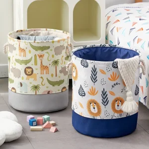Foldable Kid Storage Basket for Clothes Toys Fabric Forest Animals Lion Giraffe Crocodile Hippo Laundry Hamper for Home Bedroom 1