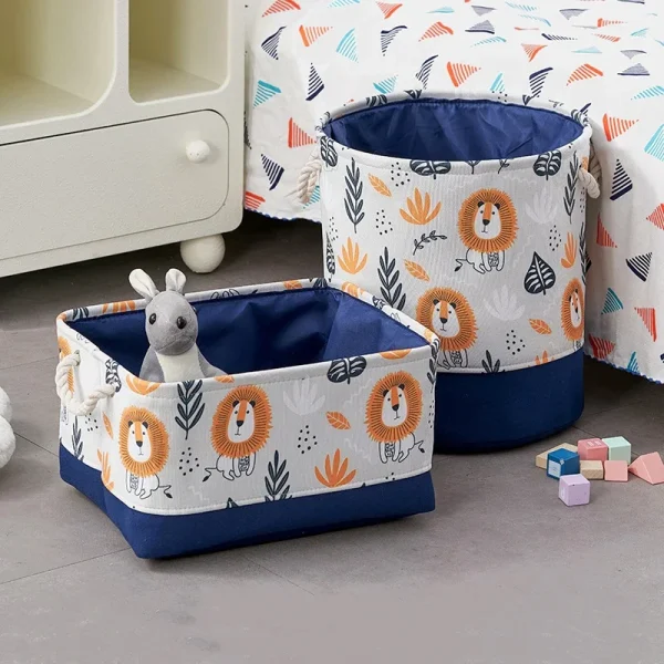 Foldable Kid Storage Basket for Clothes Toys Fabric Forest Animals Lion Giraffe Crocodile Hippo Laundry Hamper for Home Bedroom 3