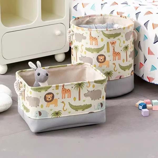 Foldable Kid Storage Basket for Clothes Toys Fabric Forest Animals Lion Giraffe Crocodile Hippo Laundry Hamper for Home Bedroom 4