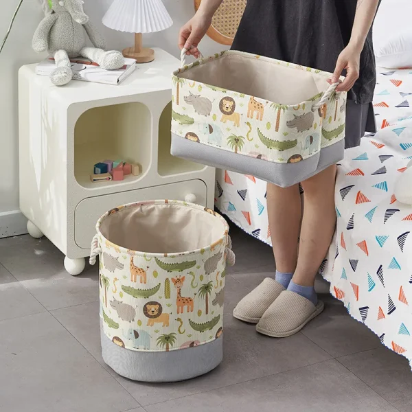 Foldable Kid Storage Basket for Clothes Toys Fabric Forest Animals Lion Giraffe Crocodile Hippo Laundry Hamper for Home Bedroom 5