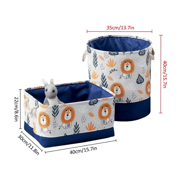 Foldable Kid Storage Basket for Clothes Toys Fabric Forest Animals Lion Giraffe Crocodile Hippo Laundry Hamper for Home Bedroom 6
