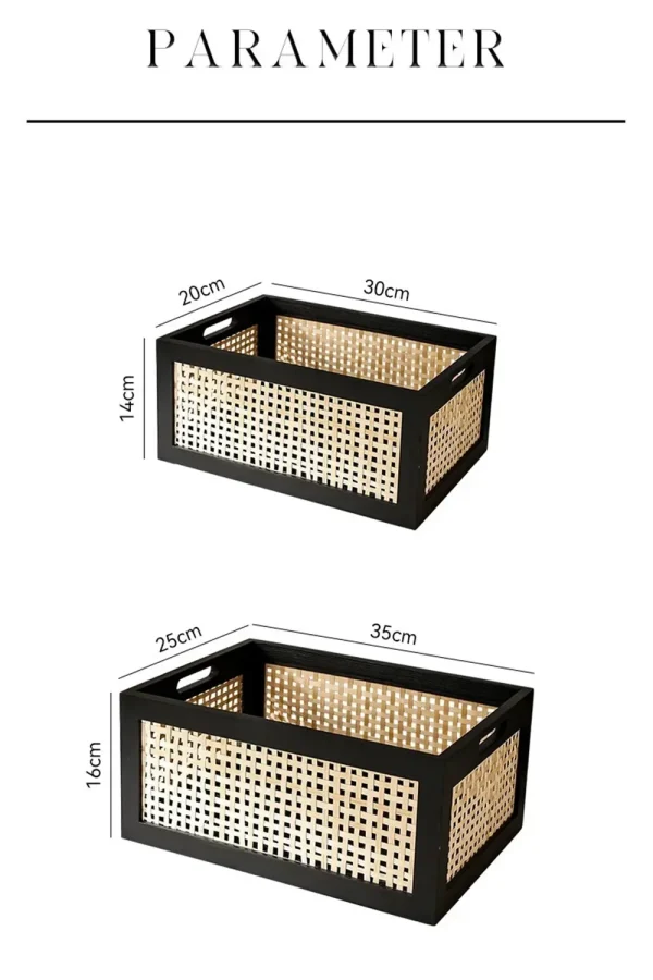 Retro Solid Wood Storage Box Desktop Rattan Basket Book Snacks Fruit Cosmetics Organizer Boxes Home Bathroom Kitchen Basket 2