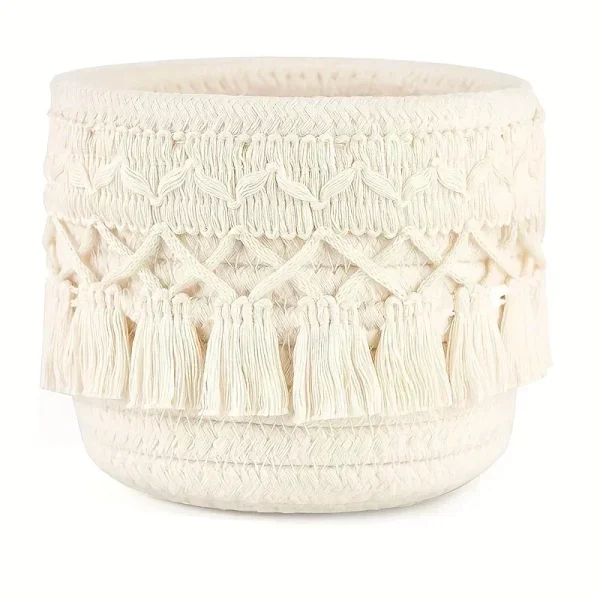 White Woven Storage Baskets - Handcrafted Desktop Organizer with Ribbon Detail -  Lightweight for Cosmetics, Jewelry & Office 6