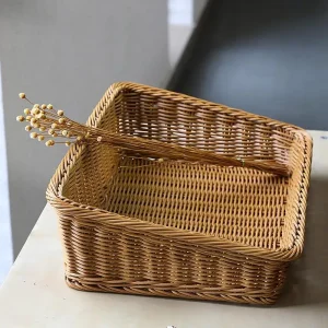 Rectangular Rattan Serving Tray Wicker Woven Basket Bathroom Tray Woven Bread Baskets With Handles Storage Basket For Parties 1