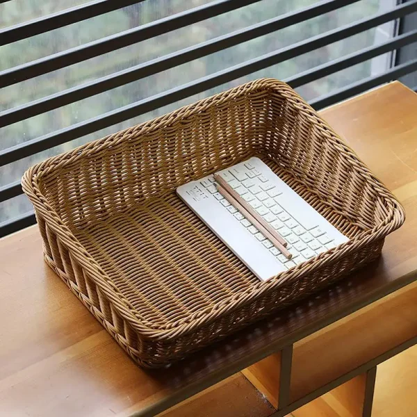 Rectangular Rattan Serving Tray Wicker Woven Basket Bathroom Tray Woven Bread Baskets With Handles Storage Basket For Parties 2