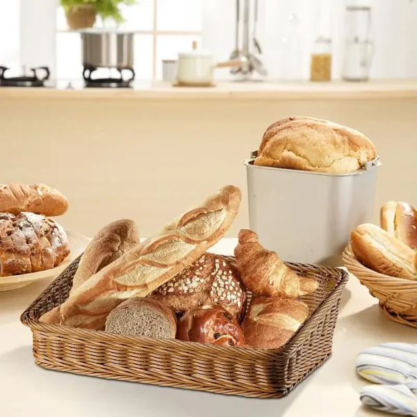 Rectangular Rattan Serving Tray Wicker Woven Basket Bathroom Tray Woven Bread Baskets With Handles Storage Basket For Parties 3