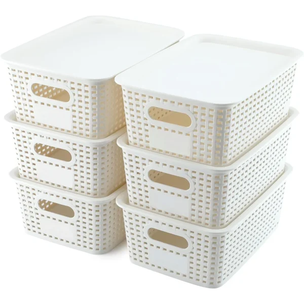 6 Pack Plastic Storage Box Hollowed Out Side Woven Simple Storage Organizer Basket, Home Goods Kitchen Sundry Boxes 1