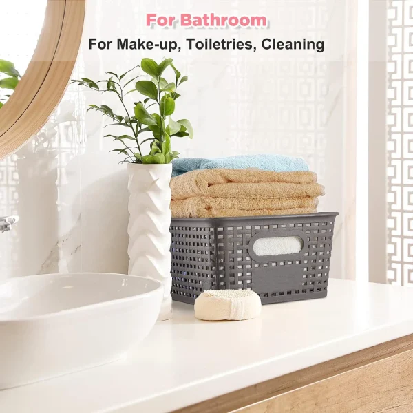 6 Pack Plastic Storage Box Hollowed Out Side Woven Simple Storage Organizer Basket, Home Goods Kitchen Sundry Boxes 2
