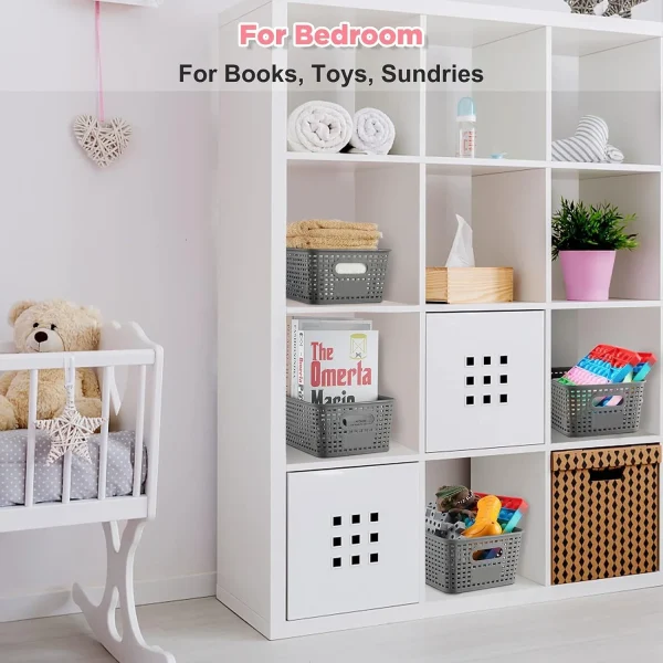 6 Pack Plastic Storage Box Hollowed Out Side Woven Simple Storage Organizer Basket, Home Goods Kitchen Sundry Boxes 4