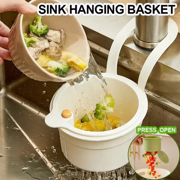 2IN1 Sink Drain Basket Faucet Hanging Filter Bag Adjustable Automatic Dumping Basket Sink Sponge Rack Kitchen Waste Collector 1