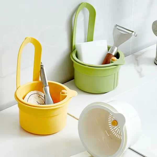 2IN1 Sink Drain Basket Faucet Hanging Filter Bag Adjustable Automatic Dumping Basket Sink Sponge Rack Kitchen Waste Collector 4