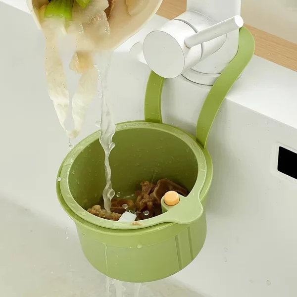 2IN1 Sink Drain Basket Faucet Hanging Filter Bag Adjustable Automatic Dumping Basket Sink Sponge Rack Kitchen Waste Collector 5