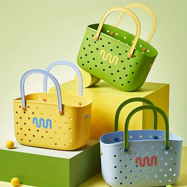 1pc Multi Color Bath Basket Portable Storage Basket Handheld Basket Picnic Basket Travel Storage Tool. 2