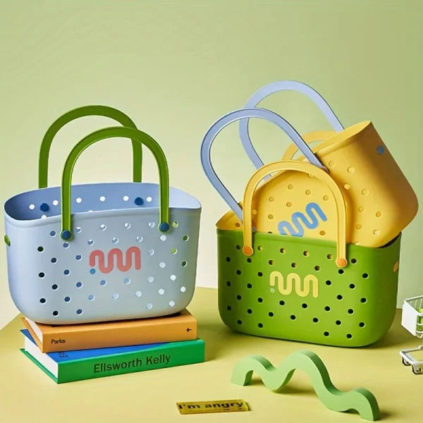 1pc Multi Color Bath Basket Portable Storage Basket Handheld Basket Picnic Basket Travel Storage Tool. 3