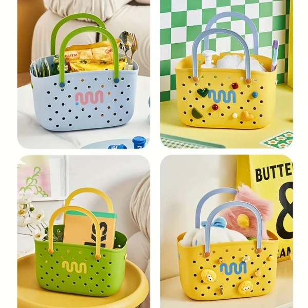 1pc Multi Color Bath Basket Portable Storage Basket Handheld Basket Picnic Basket Travel Storage Tool. 6