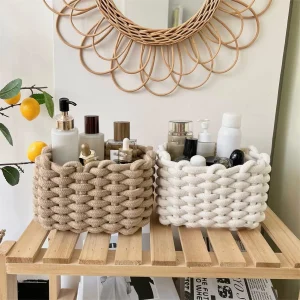 Square Thick Cotton Rope Woven Storage Baskets Hand-woven Desktop Sundries Organize Key Cosmetics Storage 1